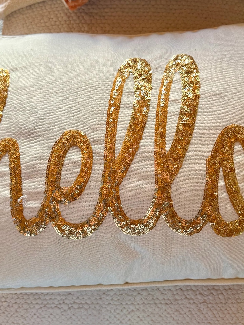 Gold Sequin 'Hello' Decorative Holiday Pillow - Brand Unspecified